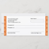 Carte Cupcake Shop ou Boulangerie Certificats cadeaux (Dos)