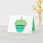 Carte Cupcake vert Merci d'anniversaire (Fleur jaune)