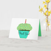 Carte Cupcake vert Merci d'anniversaire (Fleur jaune)