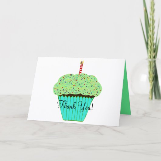 Carte Cupcake vert Merci d'anniversaire (Devant)