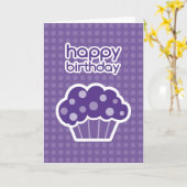 Carte cupcake violet d'anniversaire heureux (Fleur jaune)