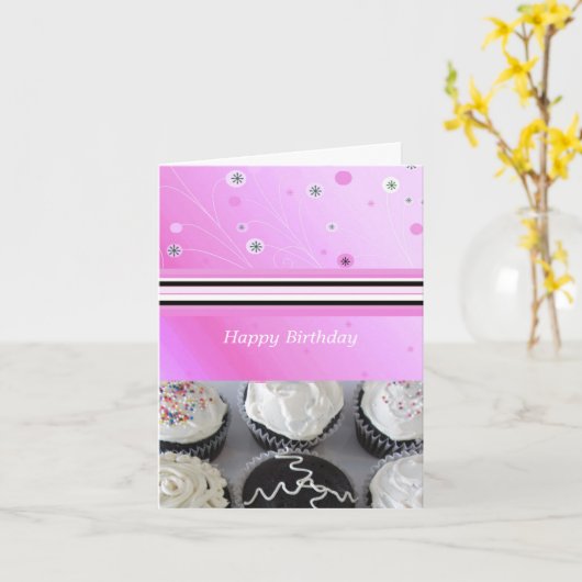 Carte Cupcakes d'anniversaire (Fleur jaune)