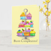 Carte cupcakes d'aquarelle italien (Fleur jaune)