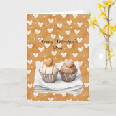 Carte Cupcakes en forme de cœur avec crème caramel doux (Fleur jaune)