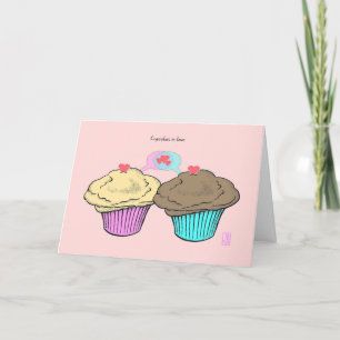 Carte Cupcakes in Love CustardChocoPinkBlue Valentine
