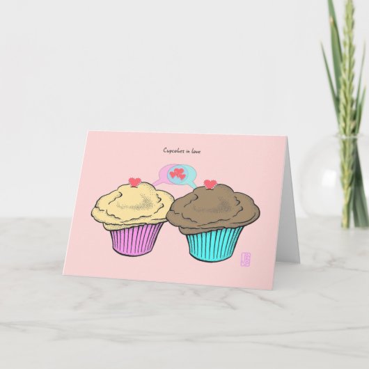 Carte Cupcakes in Love CustardChocoPinkBlue Valentine (Devant)