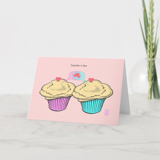 Carte Cupcakes in Love CustardCustardPinkBlue Valentine (Devant)