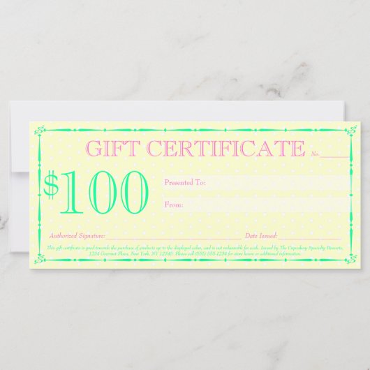 Carte Cupcakes N Sprinkings Custom Cadeau Certificate (Dos)