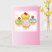 Carte Cupcakes rose Anniversaire (Fleur jaune)