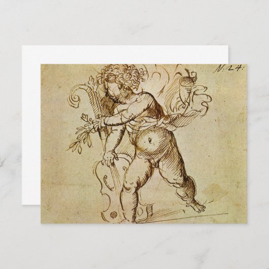 Carte Cupid avec un violon par Domenico Campagnola (Devant / Derrière)