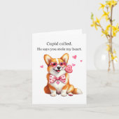 Carte Cupid Called – Funny Corgi Valentine’s Day Card (Fleur jaune)