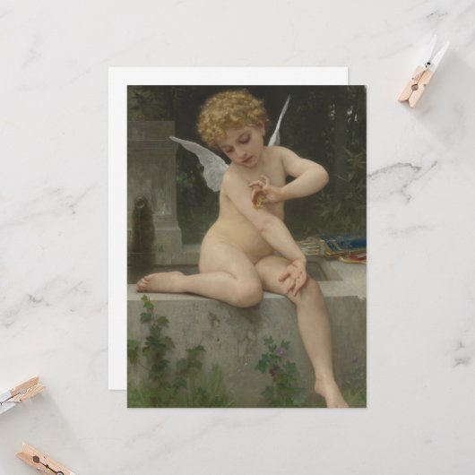 Carte Cupidé avec papillon (par Bouguereau) (Devant/Arrière en situation)