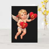 Carte Cupidon tenant 6 et 7 cœurs mème de la Saint-Valen (Fleur jaune)