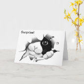 Carte Curieux chat noir et blanc Anniversaire Surprise (Fleur jaune)