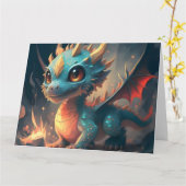 Carte Curieux Dragon Bleu Chibi (Fleur jaune)