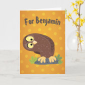 Carte Curieux et drôle dessin animé de chouette brune (Fleur jaune)