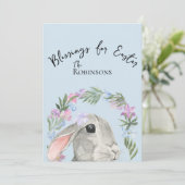 Carte Curieux lapin de Pâques Cute couronne fleurie (Debout devant)