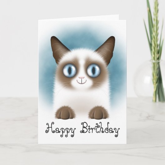 Carte Curieux Siamese Kitten Joyeux anniversaire (Devant)