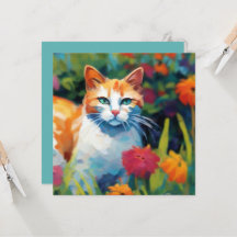 Curious Cat In the Garden Greeting Card