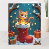 Carte Curious Chat dans Noël Stocker Papier Art (Devant)