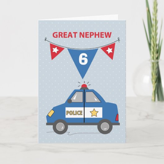Carte Custom Age Great Nephew 6th Birthday Police Car (Devant)