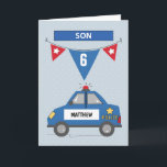 Carte Custom Age Son 6e Birthday Blue Police Car<br><div class="desc">Now that your son is about to celebrate a birthday in just a few days more, you should be readying this card already to be able to gift him on special day of celebration. But before ordering this one, you should first personalize this with name and age on the front....</div>