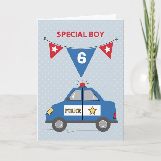 Carte Custom Age Special Boy 6th Birthday Police Car (Devant)