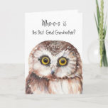 Carte Custom Best Great Grandmother Cute Owl Humor<br><div class="desc">Custom Best Great Grandmother  Birthday Cute Owl Humor. Customize with your own personal greeting</div>