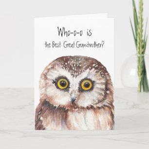 Carte Custom Best Great Grandmother Cute Owl Humor