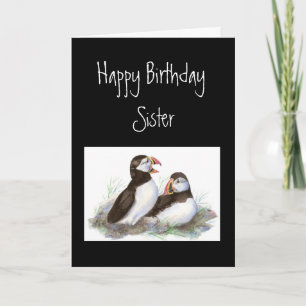 Carte Custom Birthday, Sister, Cute Puffins Bird Nature
