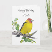 Carte Custom  Birthday Watercolor Western Tanager Bird (Devant)