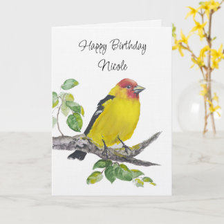 Carte Custom  Birthday Watercolor Western Tanager Bird