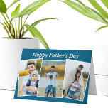 Carte Custom Blue Happy Father's Day Photo Collage<br><div class="desc">Cute blue folded Happy Father's Day card with a family photo collage of a son or daughter. Personalize this cute gift for your dad with your 3 favorite family pictures.</div>