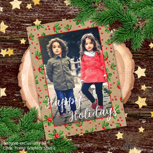 Carte Custom Classic Holiday Green Holly Red Berries