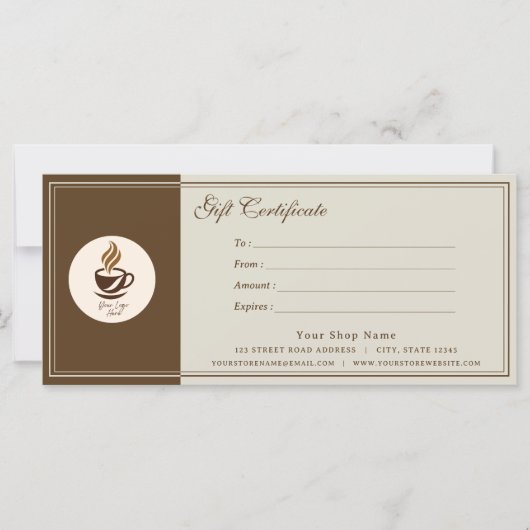 Carte Custom Coffee Shop Gift Certificate | Personalized (Devant)