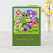 Carte Custom Cute Owls Floral Birthday card w Text (Fleur jaune)