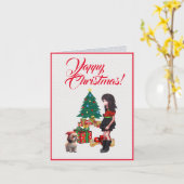 Carte Custom Cute Shih Tzu Avec Petite Fille Noël (Fleur jaune)