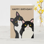 Carte CUSTOM Deux Chats Joyeux Anniversaire  (Fleur jaune)