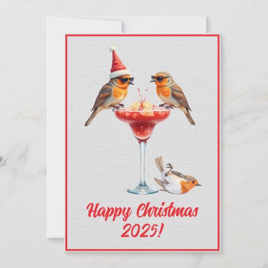 Carte Custom Digital Christmas Robins Cocktail Xmas (Devant)