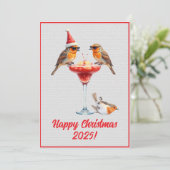 Carte Custom Digital Christmas Robins Cocktail Xmas (Debout devant)