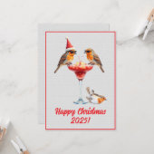 Carte Custom Digital Christmas Robins Cocktail Xmas (Devant/Arrière en situation)