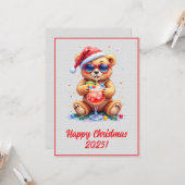 Carte Custom Digital Christmas Teddy Bear Cocktail Xmas (Devant/Arrière en situation)