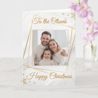 Carte Custom Elegant Gold Family Photo Christmas Card