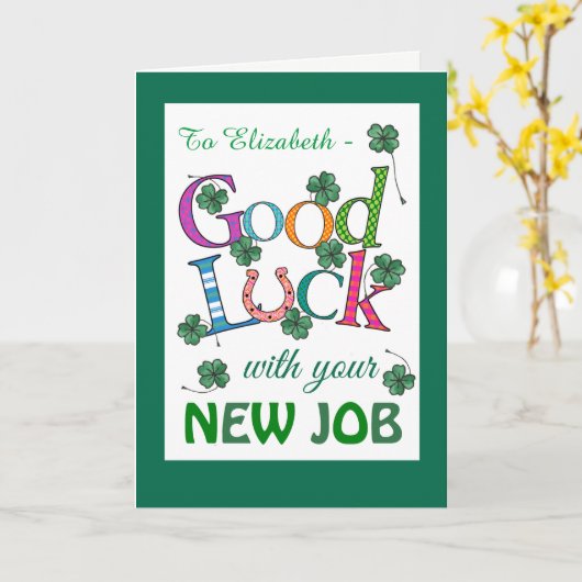 Carte Custom Good Luck New Job Four-leaf Clover (Fleur jaune)