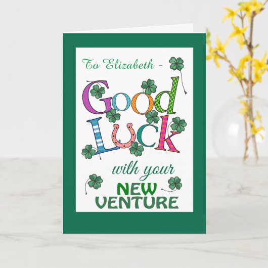 Carte Custom Good Luck New Venture Clover à quatre feuil (Fleur jaune)