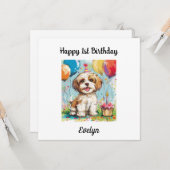 Carte Custom Happy 1er Anniversaire Félicitations, Chiot (Devant/Arrière en situation)