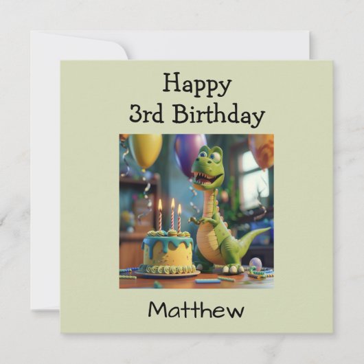 Carte Custom Happy 3e anniversaire Félicitations, Dino (Devant)