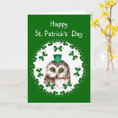 Carte Custom Happy St. Patrick's Day Shamrock Cute Owl (Fleur jaune)