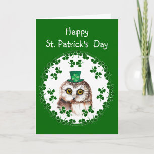 Carte Custom Happy St. Patrick's Day Shamrock Cute Owl