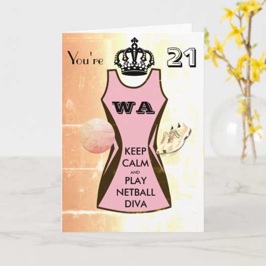 Carte Custom Keep Calm and Play Netball 21e anniversaire (Fleur jaune)